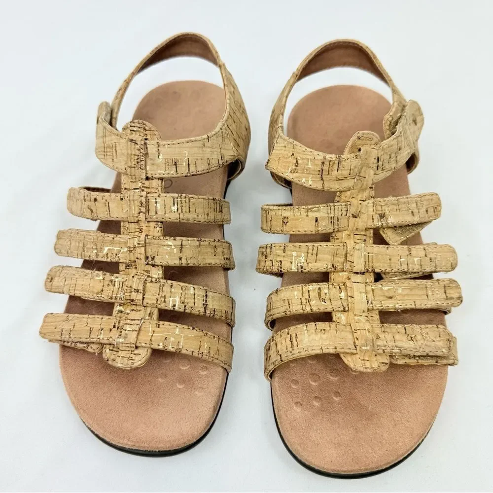 Vionic HARISSA Gold Cork Adjustable Strap Orthotic Gladiator Sandals